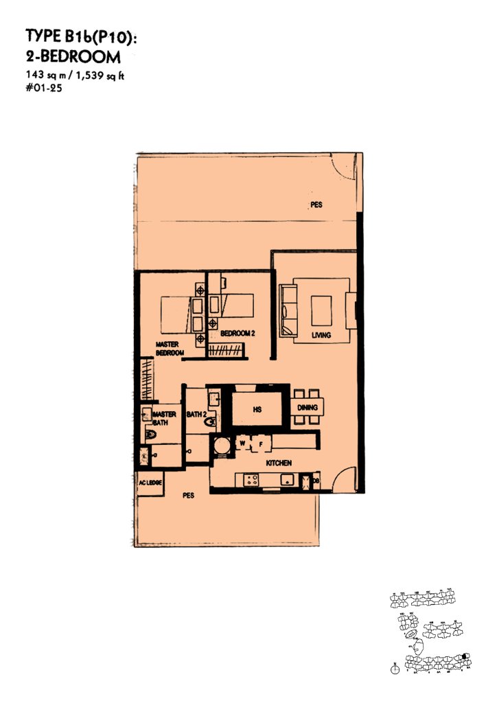 The Minton floor plan Type B1bP10, 1539 sqft, Hougang, Singapore