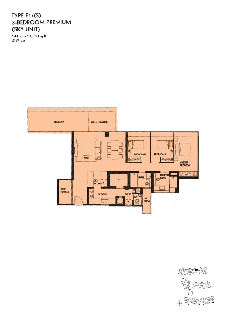 The Minton floor plan Type E1aS, 1550 sqft, Hougang, Singapore