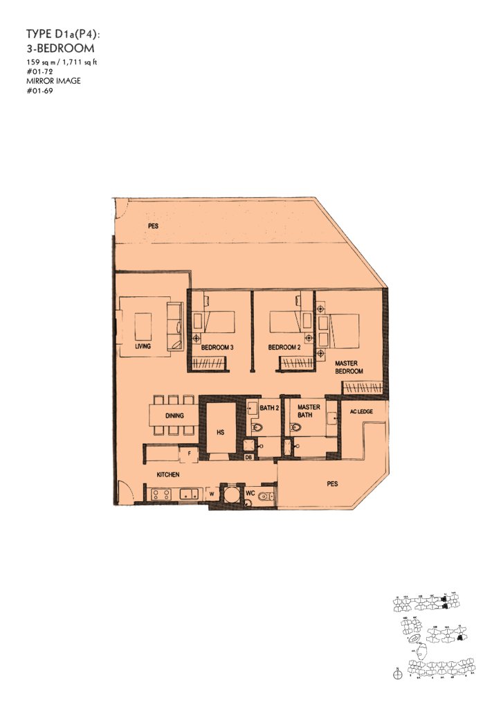 The Minton floor plan Type D1aP4, 1711 sqft, Hougang, Singapore