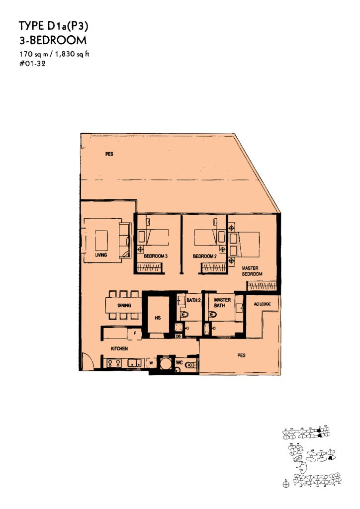 The Minton floor plan Type D1aP3, 1830 sqft, Hougang, Singapore