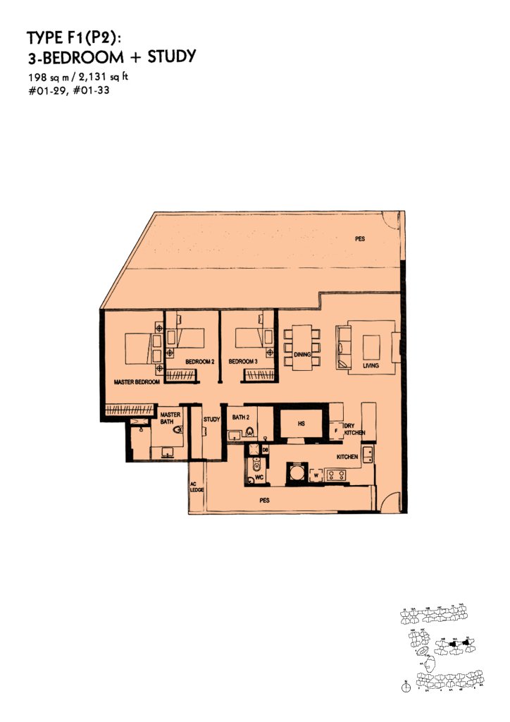 The Minton floor plan Type F1P2, 2131 sqft, Hougang, Singapore