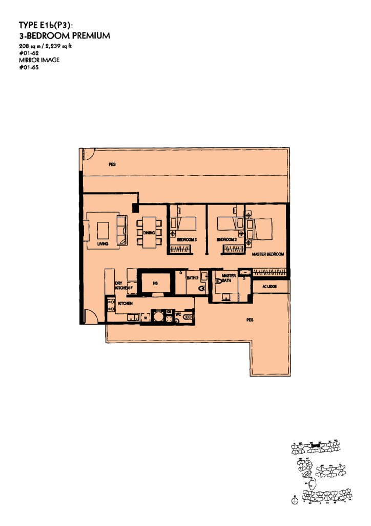 The Minton floor plan Type E1bP3, 2239 sqft, Hougang, Singapore