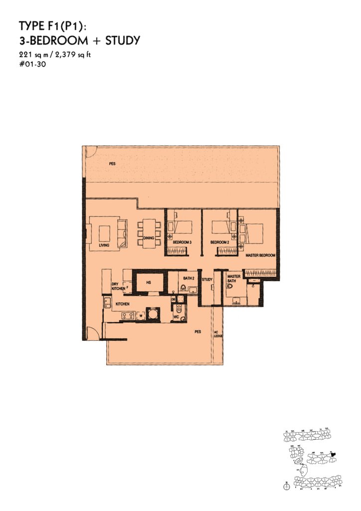 The Minton floor plan Type F1P1, 2379 sqft, Hougang, Singapore