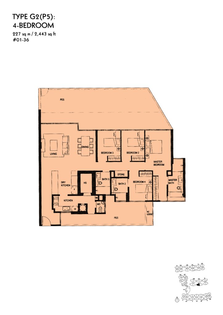 The Minton floor plan Type G2P5, 2443 sqft, Hougang, Singapore