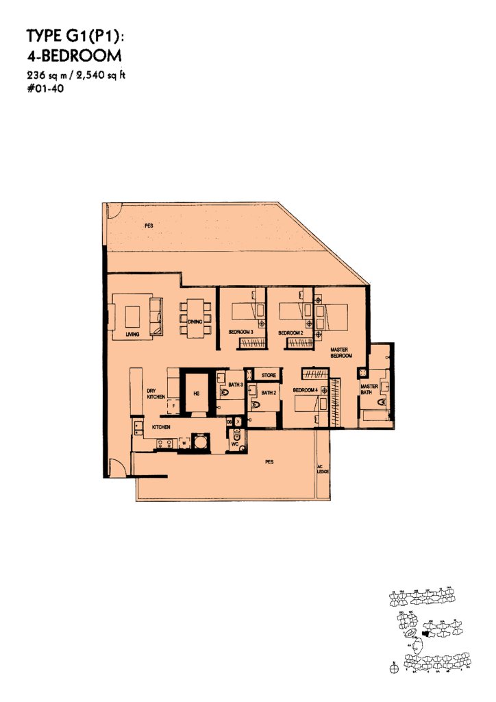 The Minton floor plan Type G1P1, 2540 sqft, Hougang, Singapore