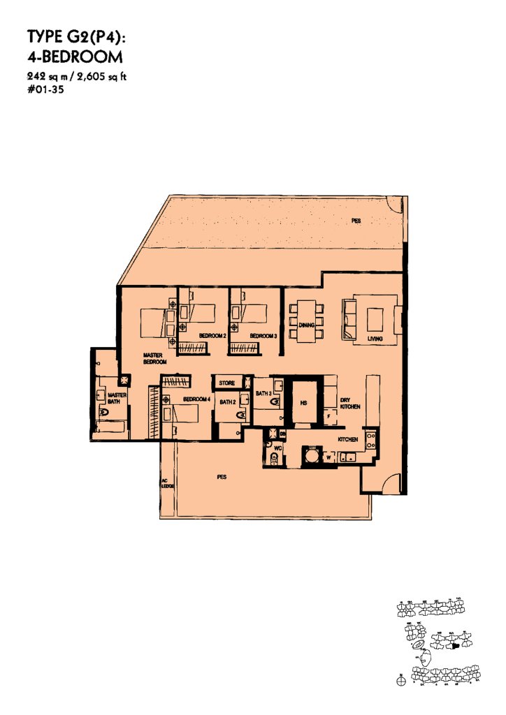 The Minton floor plan Type G2P4, 2605 sqft, Hougang, Singapore