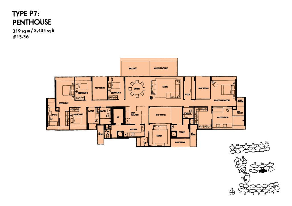 The Minton floor plan Type P7, 3434 sqft, Hougang, Singapore
