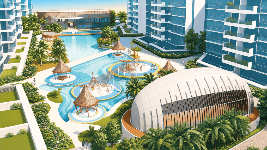 The Minton kids pool and lagoon between the blocks, Hougang, Singapore