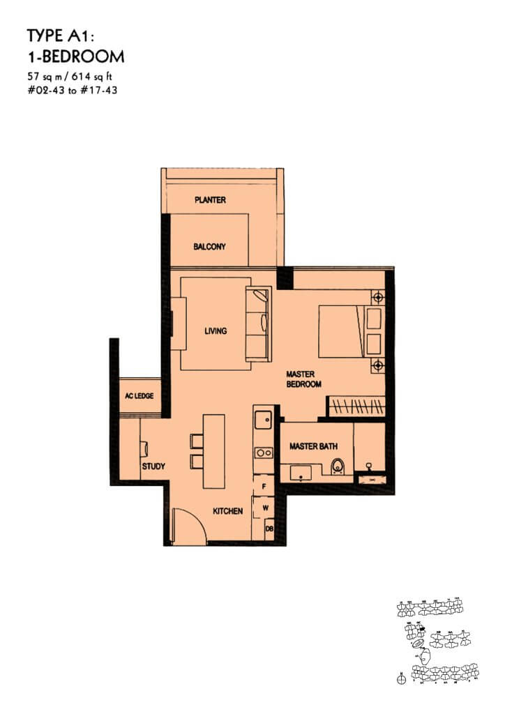 The Minton floor plan Type A1, 614 sqft, Hougang, Singapore