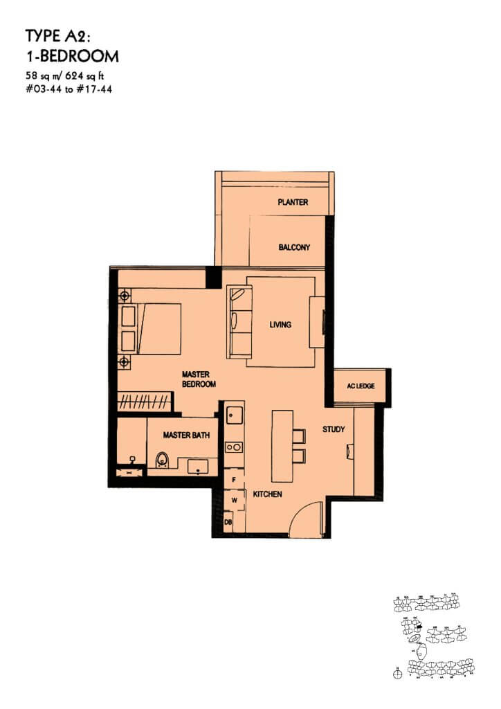 The Minton floor plan Type A2, 624 sqft, Hougang, Singapore