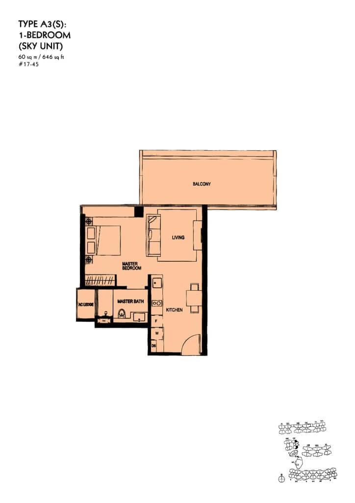 The Minton floor plan Type A3S, 646 sqft, Hougang, Singapore