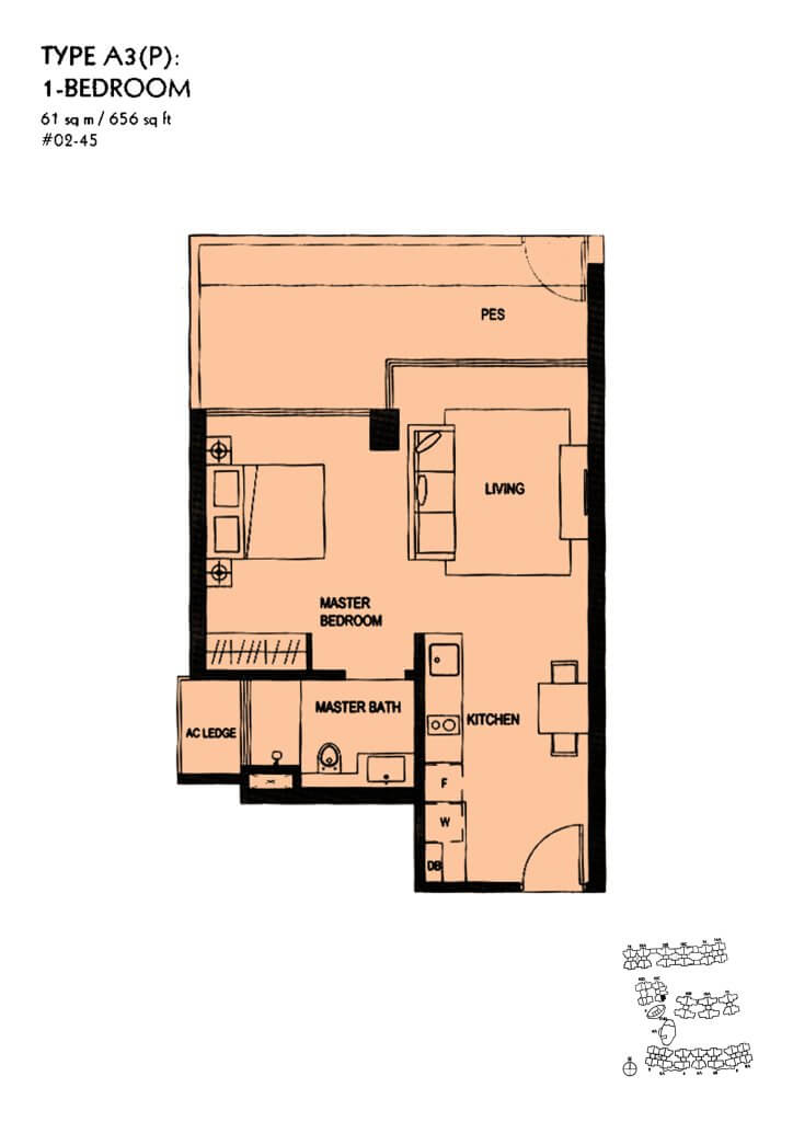 The Minton floor plan Type A3P, 656 sqft, Hougang, Singapore