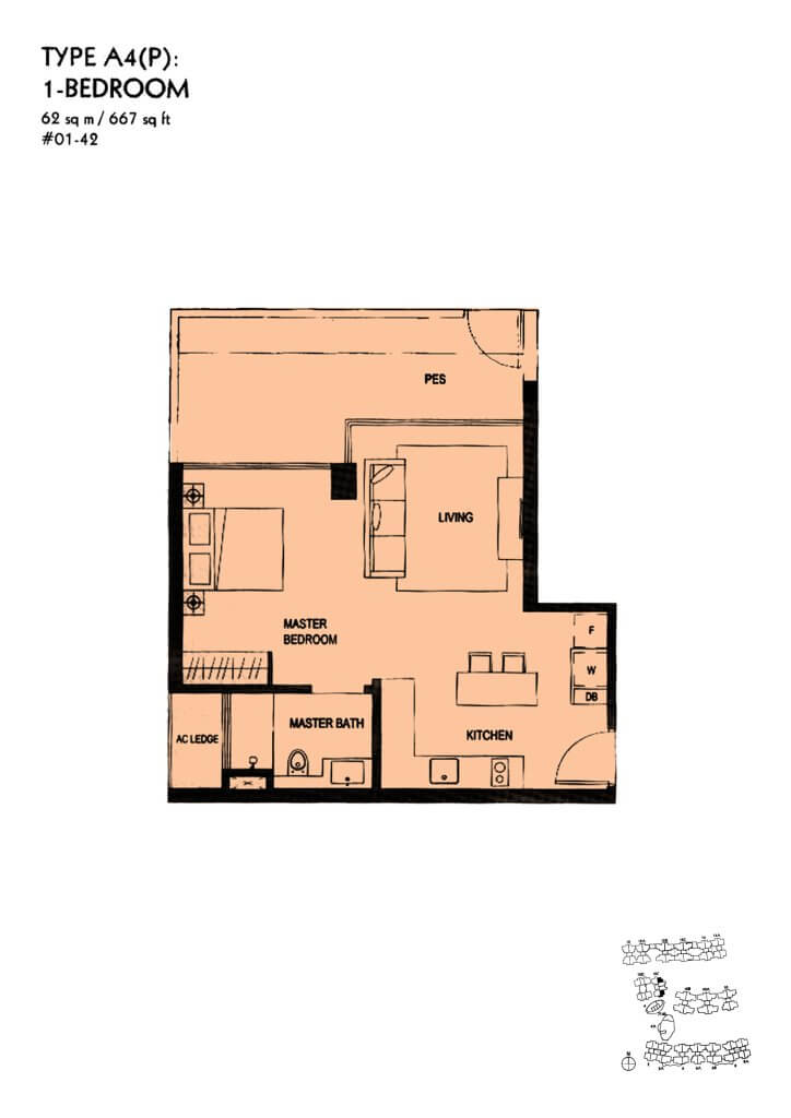 The Minton floor plan Type A4P, 667 sqft, Hougang, Singapore