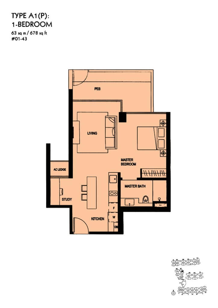 The Minton floor plan Type A1P, 678 sqft, Hougang, Singapore