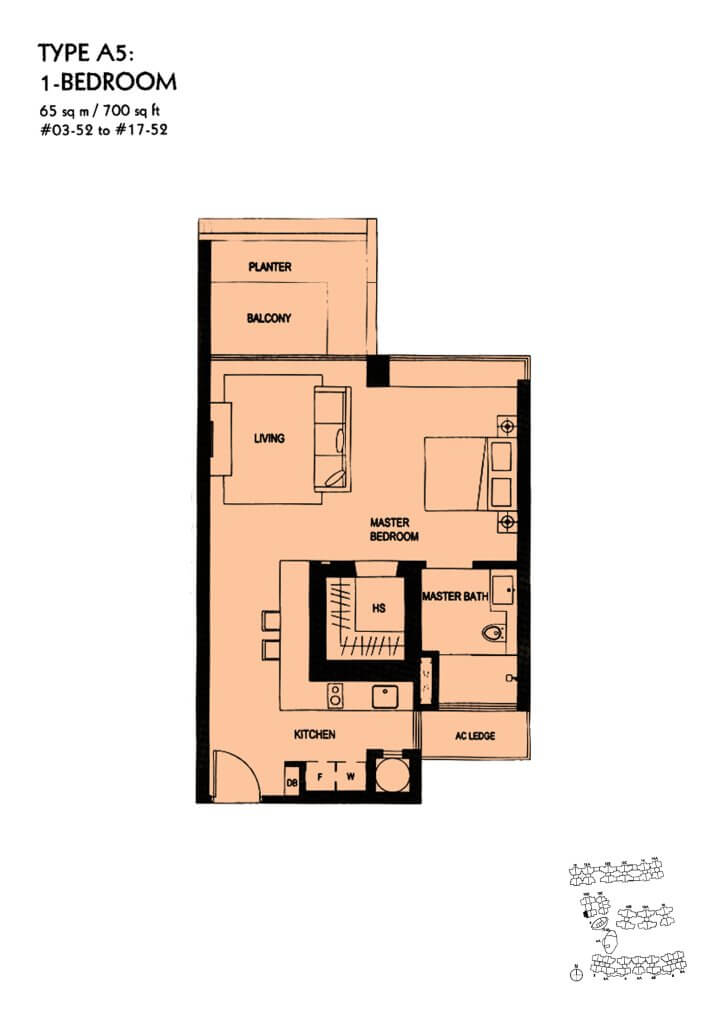 The Minton floor plan Type A5, 700 sqft, Hougang, Singapore