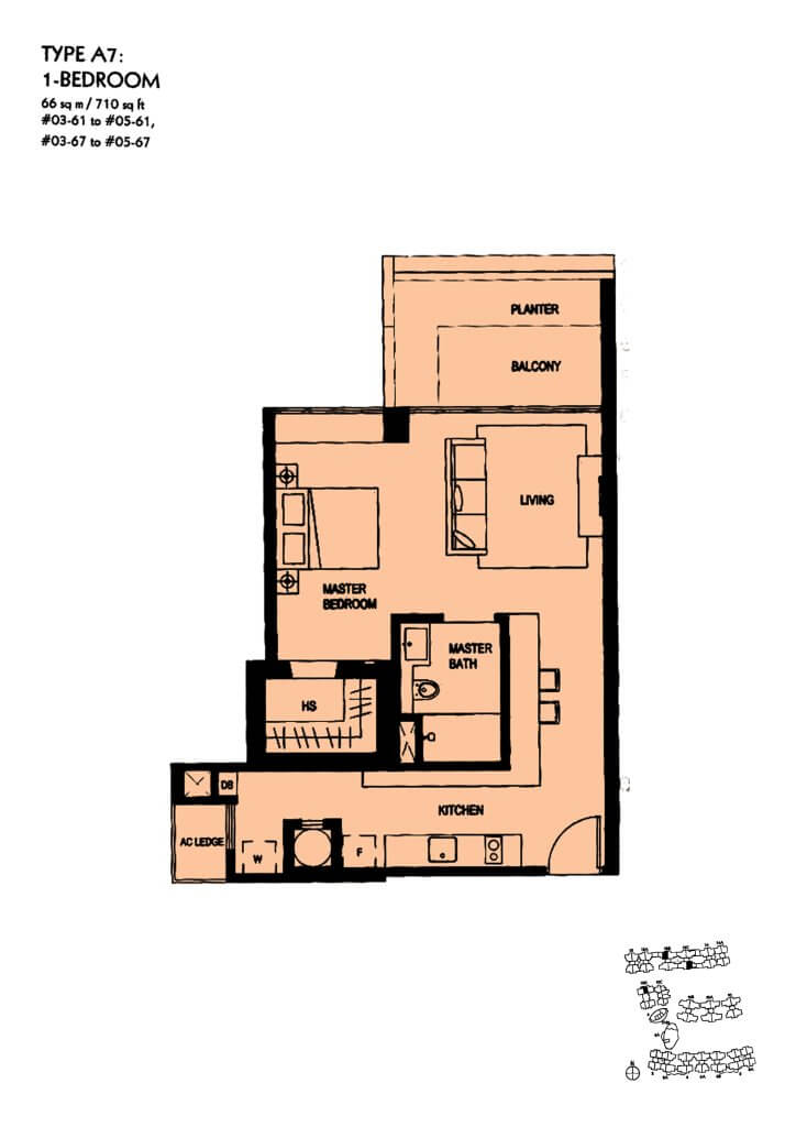 The Minton floor plan Type A7, 710 sqft, Hougang, Singapore