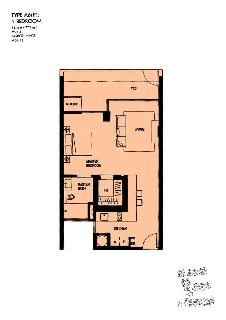 The Minton floor plan Type A6P, 775 sqft, Hougang, Singapore