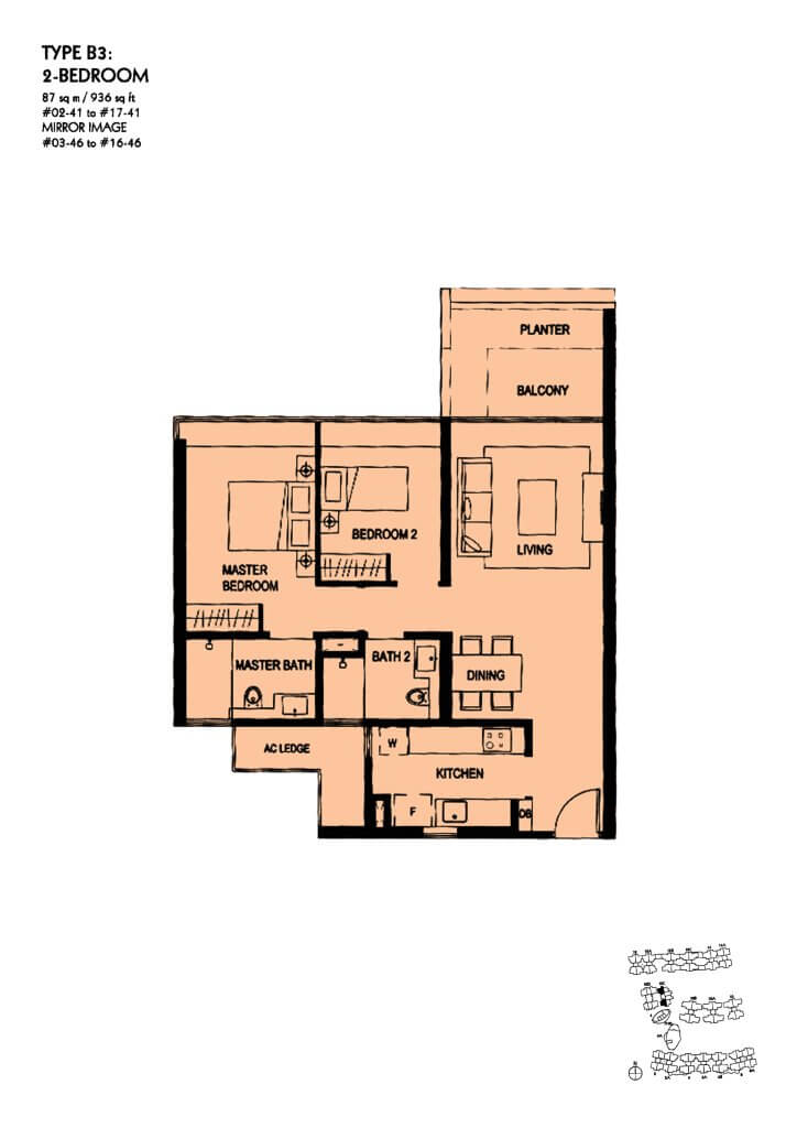 The Minton floor plan Type B3, 936 sqft, Hougang, Singapore
