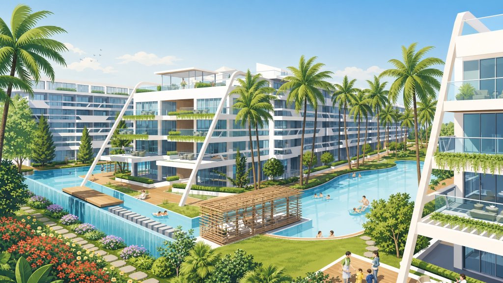 The Nautical blocks around the lagoon pool
