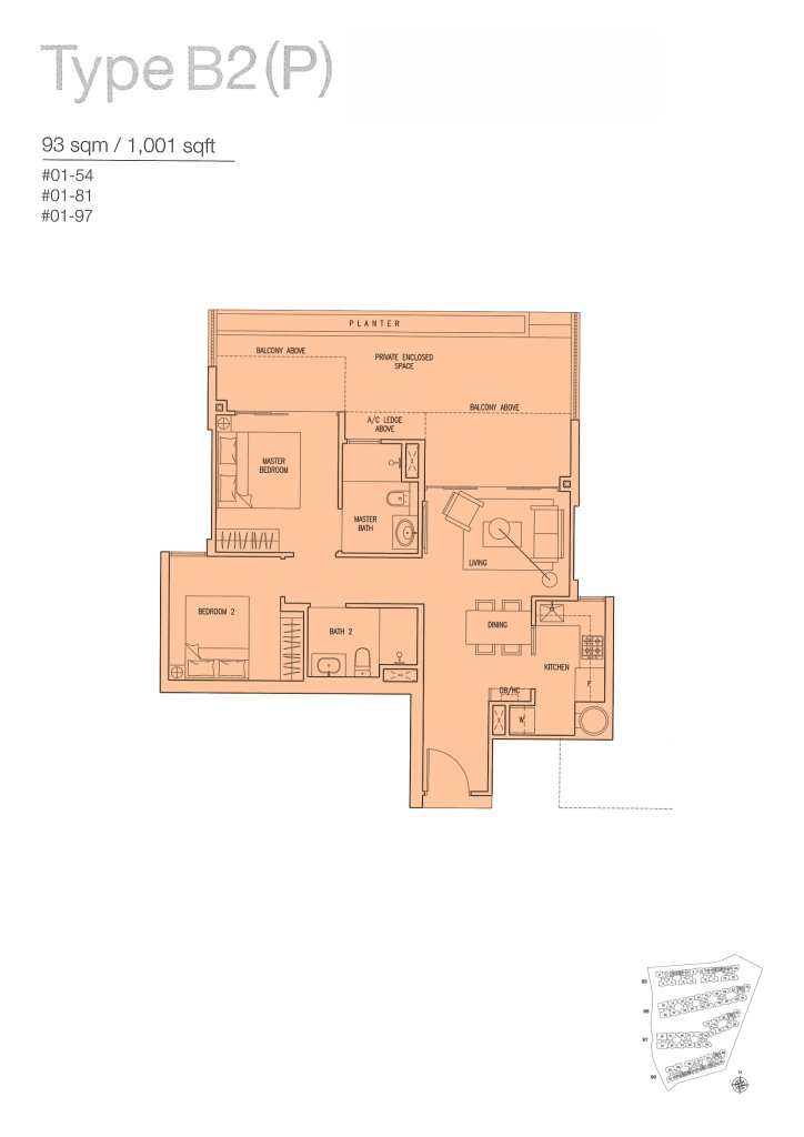 The Nautical floor plan 1,001 sqft Type B2(P)