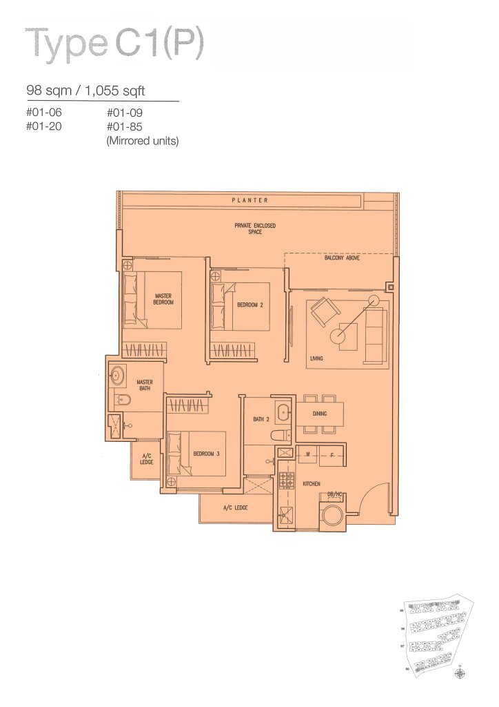 The Nautical floor plan 1,055 sqft Type C1(P)