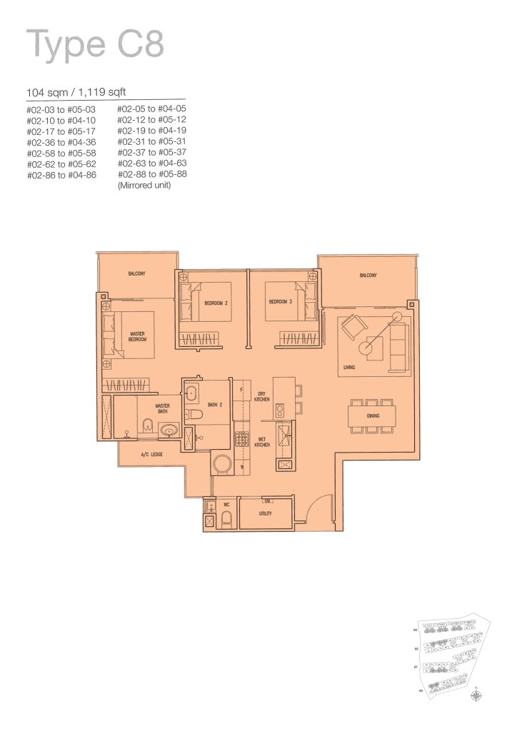 The Nautical floor plan 1,119 sqft Type C8