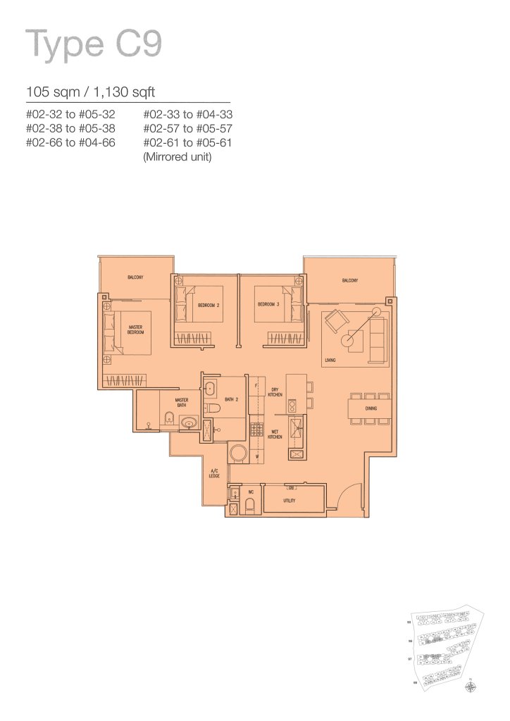 The Nautical floor plan 1,130 sqft Type C9