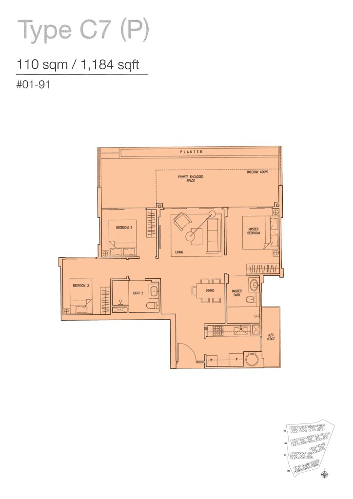 The Nautical floor plan 1,184 sqft Type C7(P)
