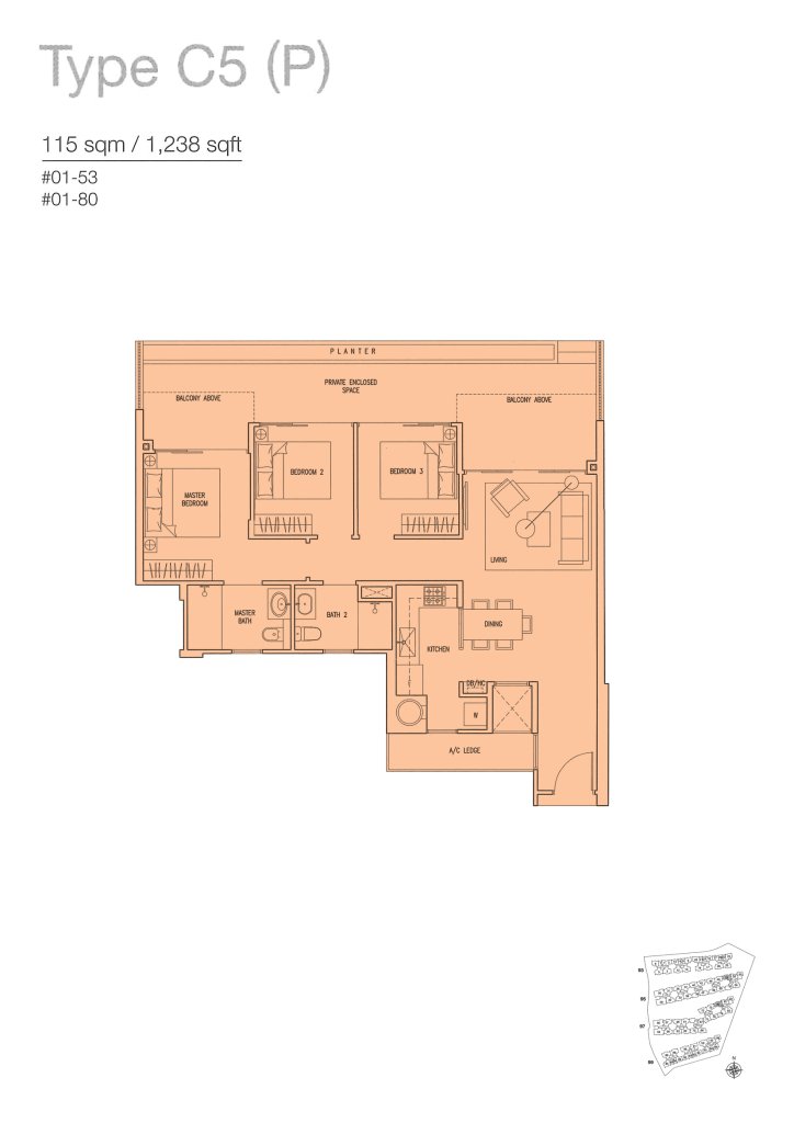 The Nautical floor plan 1,238 sqft Type C5(P)