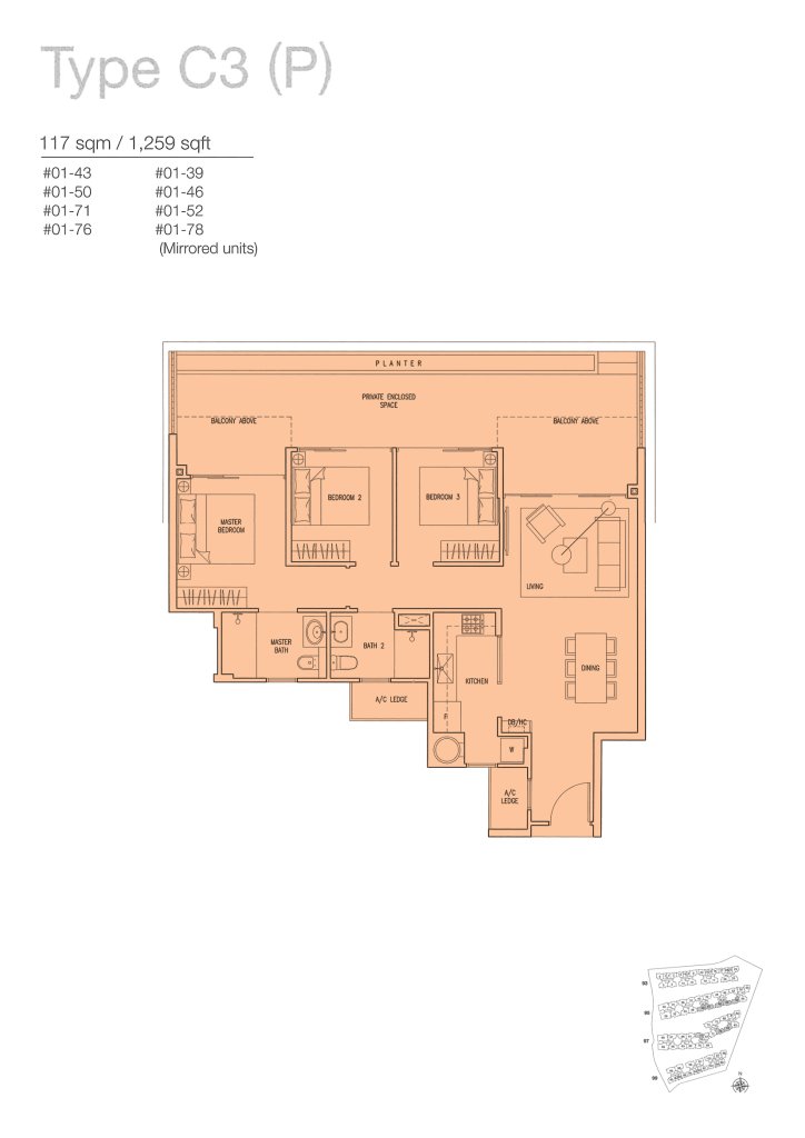 The Nautical floor plan 1,259 sqft Type C3(P)