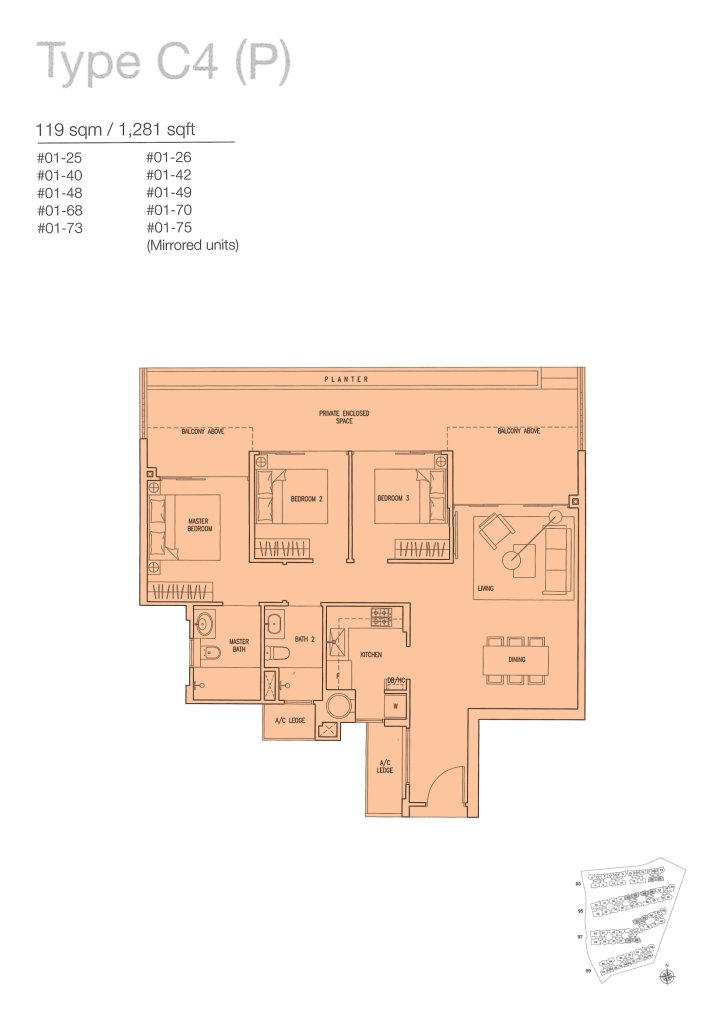 The Nautical floor plan 1,281 sqft Type C4(P)