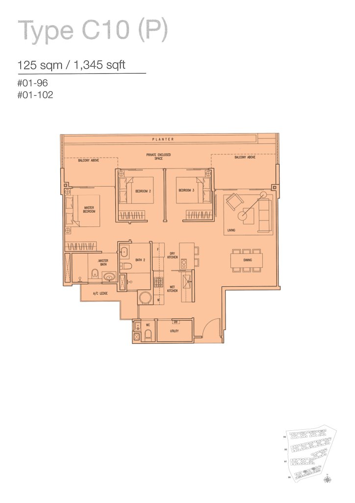 The Nautical floor plan 1,345 sqft Type C10(P)