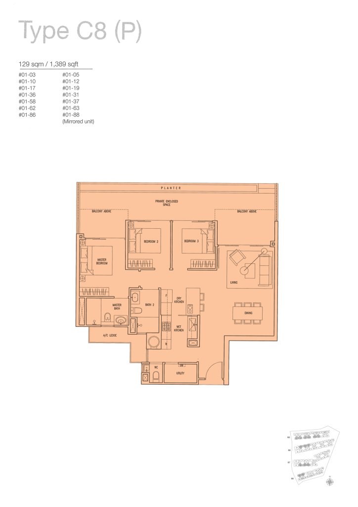 The Nautical floor plan 1,389 sqft Type C8(P)