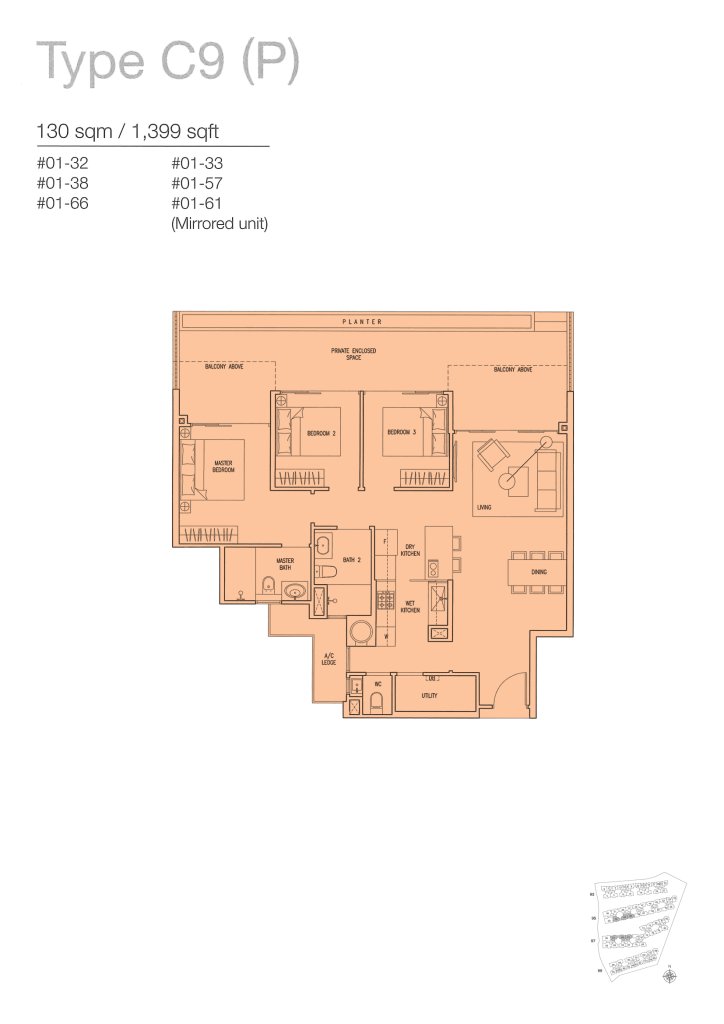 The Nautical floor plan 1,399 sqft Type C9(P)