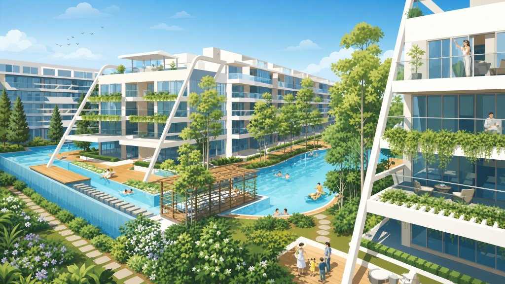 The Nautical lagoon pool between the blocks
