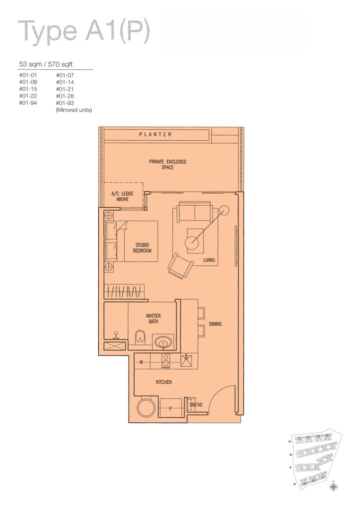 The Nautical floor plan 570 sqft Type A1(P)