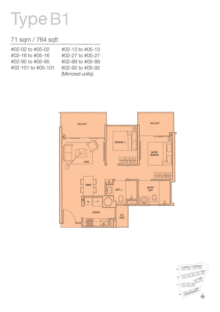 The Nautical floor plan 764 sqft Type B1
