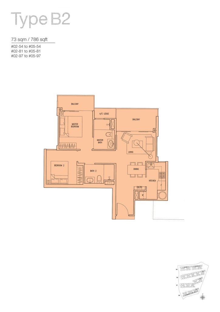 The Nautical floor plan 786 sqft Type B2