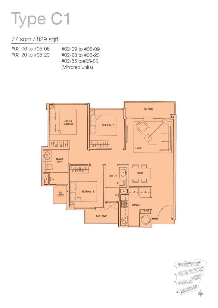 The Nautical floor plan 829 sqft Type C1