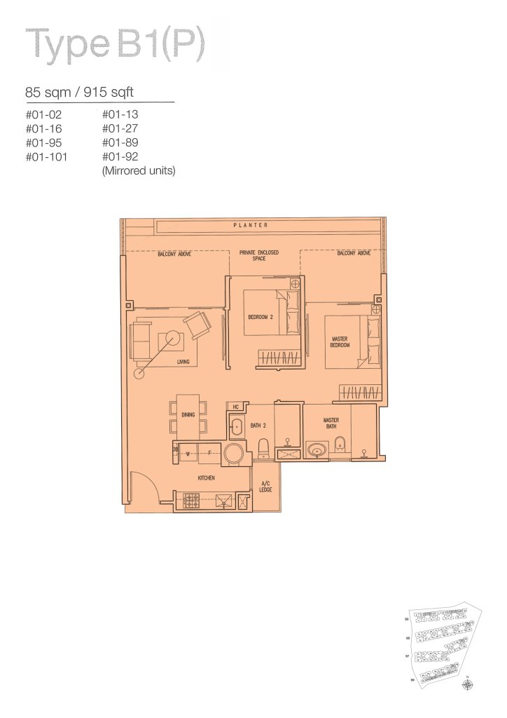 The Nautical floor plan 915 sqft Type B1(P)
