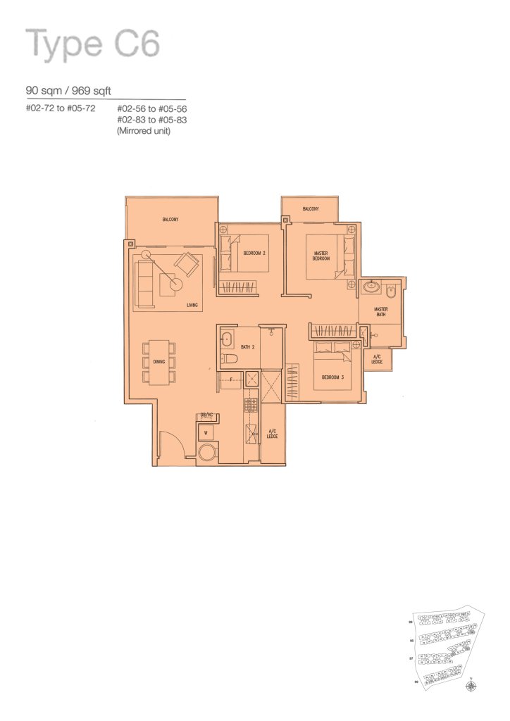The Nautical floor plan 969 sqft Type C6