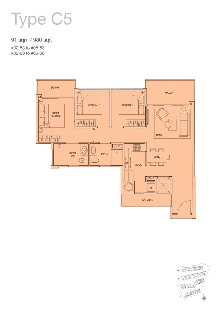 The Nautical floor plan 980 sqft Type C5