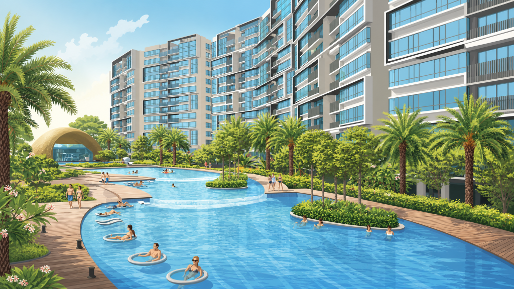 The Palette lagoon pool with floats