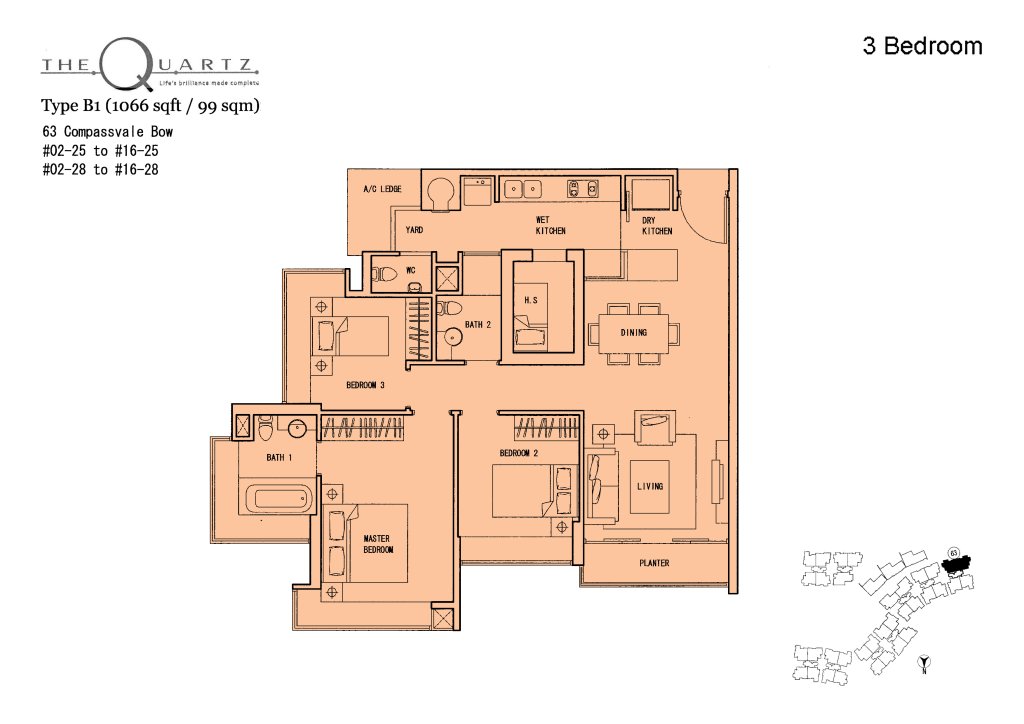 The Quartz floor plan Type Type-B1, 1518 sqft, Sengkang, Singapore