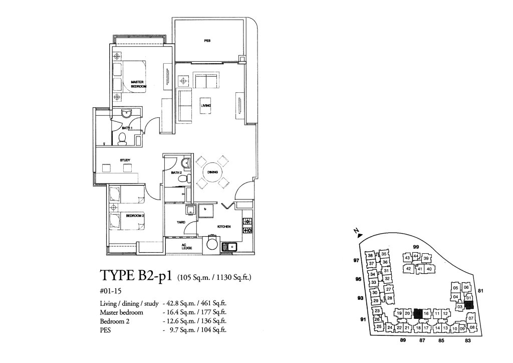 The Raintree floor plan 1,130 sqft Type B2-p1