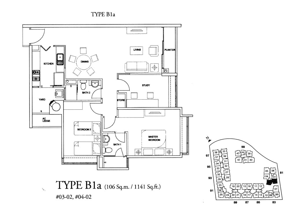 The Raintree floor plan 1,141 sqft Type B1a
