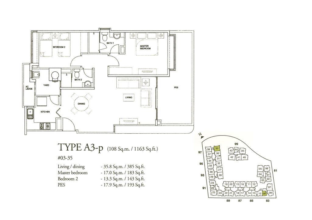 The Raintree floor plan 1,163 sqft Type A3-p