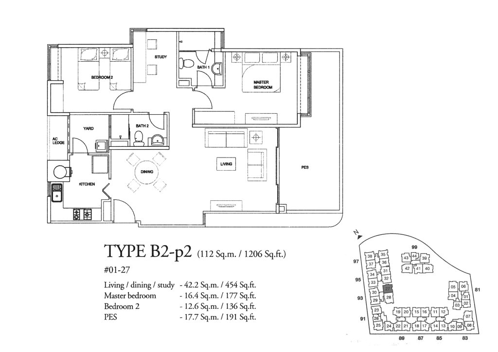 The Raintree floor plan 1,206 sqft Type B2-p2