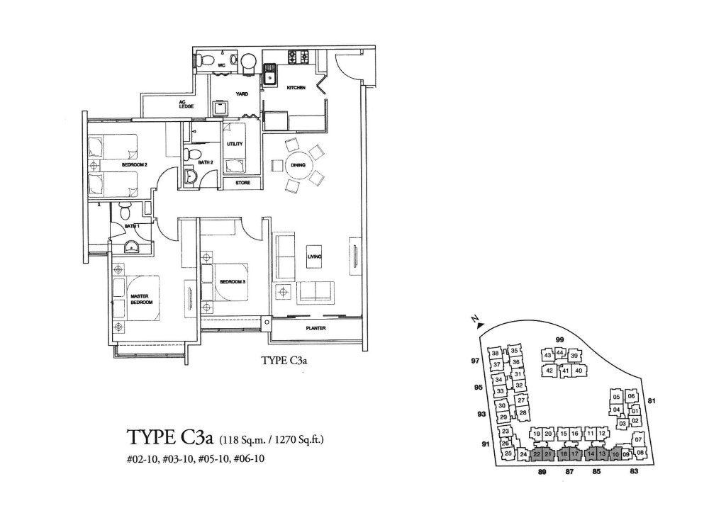 The Raintree floor plan 1,270 sqft Type C3a