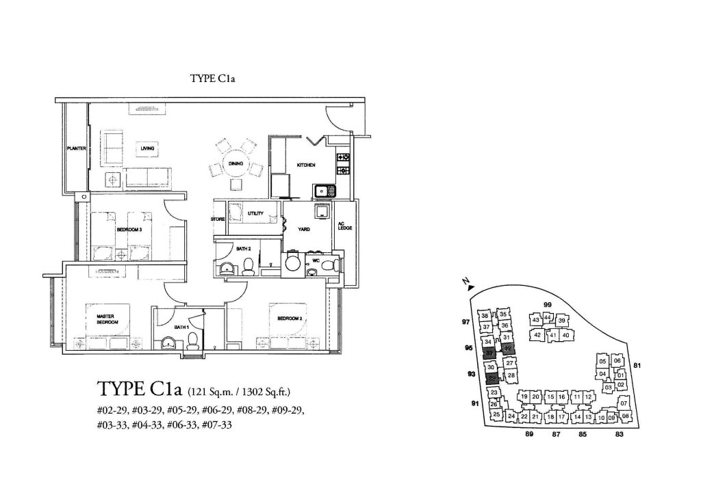 The Raintree floor plan 1,302 sqft Type C1a